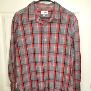 Sonoma Men's XL Grey and Orange Plaid Button Up Shirt